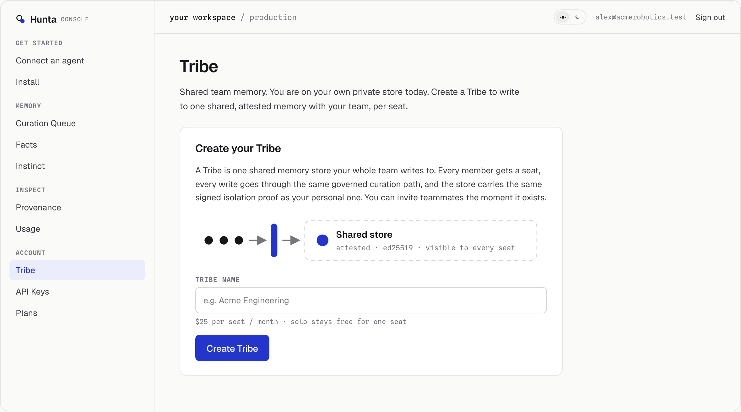 Create your Tribe in the Hunta console